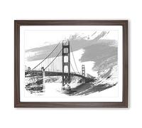 The Golden Gate Bridge San Francisco California Vol.7 V1 Modern Framed Print | A4 Walnut Framed Wall Art | Ready to Hang | Modern Cityscape Picture | Living Room Bedroom Lounge Office