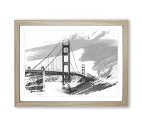 The Golden Gate Bridge San Francisco California Vol.7 V1 Modern Framed Wall Art Print, Ready to Hang Picture for Living Room Bedroom Home Office Décor, Oak A4 (34 x 25 cm)