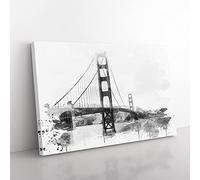 The Golden Gate Bridge San Francisco California Vol.7 V4 Modern Canvas Wall Art Print Ready to Hang, Framed Picture for Living Room Bedroom Home Office Décor, 76x50 cm (30x20 Inch)