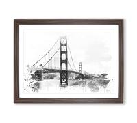 The Golden Gate Bridge San Francisco California Vol.7 V4 Modern Framed Wall Art Print, Ready to Hang Picture for Living Room Bedroom Home Office Décor, Walnut A4 (34 x 25 cm)