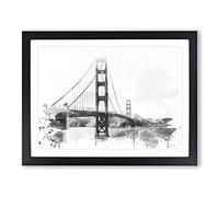 The Golden Gate Bridge San Francisco California Vol.7 V4 Modern Framed Wall Art Print, Ready to Hang Picture for Living Room Bedroom Home Office Décor, Black A4 (34 x 25 cm)