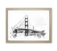 The Golden Gate Bridge San Francisco California Vol.7 V4 Modern Framed Wall Art Print, Ready to Hang Picture for Living Room Bedroom Home Office Décor, Oak A3 (46 x 34 cm)