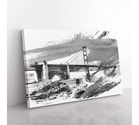 The Golden Gate Bridge San Francisco California Vol.8 V1 Modern Canvas Wall Art Print Ready to Hang, Framed Picture for Living Room Bedroom Home Office Décor, 50x35 cm (20x14 Inch)