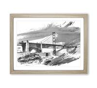The Golden Gate Bridge San Francisco California Vol.8 V1 Modern Framed Wall Art Print, Ready to Hang Picture for Living Room Bedroom Home Office Décor, Oak A4 (34 x 25 cm)
