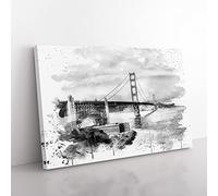 The Golden Gate Bridge San Francisco California Vol.8 V4 Modern Canvas Wall Art Print Ready to Hang, Framed Picture for Living Room Bedroom Home Office Décor, 50x35 cm (20x14 Inch)