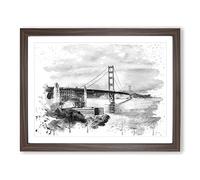 The Golden Gate Bridge San Francisco California Vol.8 V4 Modern Framed Print | A2 Walnut Framed Wall Art | Ready to Hang | Modern Cityscape Picture | Living Room Bedroom Lounge Office