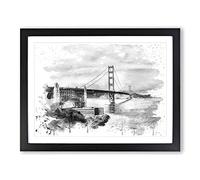 The Golden Gate Bridge San Francisco California Vol.8 V4 Modern Framed Wall Art Print, Ready to Hang Picture for Living Room Bedroom Home Office Décor, Black A4 (34 x 25 cm)