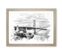 The Golden Gate Bridge San Francisco California Vol.8 V4 Modern Framed Wall Art Print, Ready to Hang Picture for Living Room Bedroom Home Office Décor, Oak A4 (34 x 25 cm)