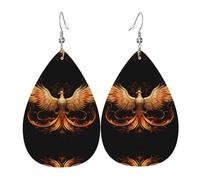 The Golden Phoenix double-sided printed leather earrings int and shape of water drops, creative, light and novel, bright and vivid colors.