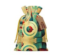 The golden ratio Linen-Like Christmas Gift Bag, Drawstring Pouch, M | The golden ratio Linen-like polyester Christmas gift bag with ribbon drawstring, all-over print, kraft gift tag