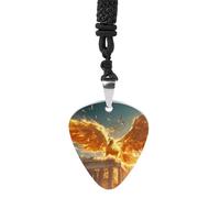 The Golden Wings Phoenixs Trendy Guitar Pick Necklace Metal Pendant Jewelry Gift for Musicians Music Lovers