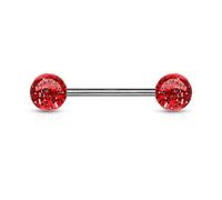 The Goldmine - 1 Single Barbell - Red Colour 6mm Acrylic Glitter Balls - 316L Surgical Stainless Steel Barbell 14GA(1.6mm) 5/8"(16mm) Bar