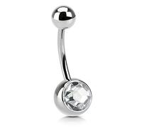 The Goldmine - 14GA(1.6mm) 1/2"(12mm) Clear Colour Gemmed Belly Piercing 316L Surgical Stainless Steel Bar