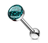 The Goldmine 316L Surgical Stainless Steel Turquoise Phosphor Glitter Epoxy Dome Top Barbell, 14GA (1.6mm) 5/8" (16mm) Bar, 7mm Ball - Body Jewelry
