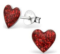 The Goldmine - 7mm Red 925 Sterling Silver Glitter Heart Stud Earrings