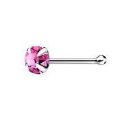 The Goldmine - 925 Sterling Silver 22GA(0.65mm) Nose Bone Stud with large 3mm 4-Claw-Set CZ