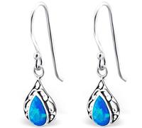 The Goldmine - 925 Sterling Silver and Blue Colour Opal Drop Earrings