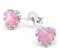 The Goldmine - 925 Sterling Silver and Pink Opal Heart Earrings