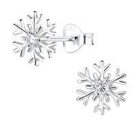 The Goldmine - 925 Sterling Silver Christmas Stud Earrings (03: Silver Snowflake with CZ (9500))