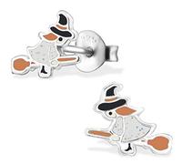 The Goldmine - 925 Sterling Silver Flying Witch on Broomstick Stud Earrings (17 - Witch on Broomstick)