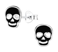 The Goldmine - 925 Sterling Silver Halloween Stud Earrings (01 - Black Skull)
