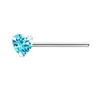 The Goldmine - 925 Sterling Silver Nose Stud with 3mm CZ Heart (Aqua)