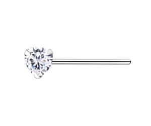 The Goldmine - 925 Sterling Silver Nose Stud with 3mm CZ Heart (Clear)