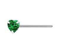The Goldmine - 925 Sterling Silver Nose Stud with 3mm CZ Heart (Emerald - Dark Green)