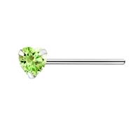 The Goldmine - 925 Sterling Silver Nose Stud with 3mm CZ Heart (Peridot - Light Green)