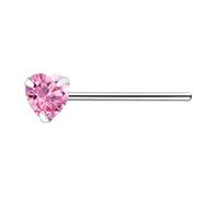 The Goldmine - 925 Sterling Silver Nose Stud with 3mm CZ Heart (Pink)