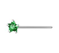 The Goldmine - 925 Sterling Silver Nose Stud with 3mm CZ Star (Emerald - Dark Green)