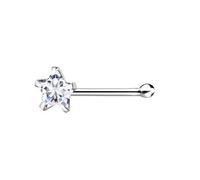 The Goldmine - 925 Sterling Silver Nose Stud with 3mm CZ Star, short Ball-Shape End Pin (Clear)