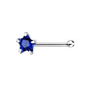 The Goldmine - 925 Sterling Silver Nose Stud with 3mm CZ Star, short Ball-Shape End Pin (Sapphire - Dark Blue)