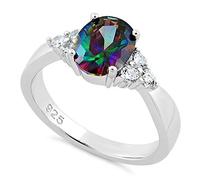 The Goldmine - 925 Sterling Silver Oval Rainbow Topaz Cubic Zirconia Ring