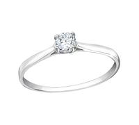 The Goldmine - Genuine 925 Sterling Silver and 4mm Clear Cubic Zirconia Solitaire Engagement Ring - ring size 6 - L 1/2