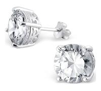 The Goldmine - Genuine 925 Sterling Silver Clear Cubic Zirconia Basic Prong-Set 8mm Round Shaped Stud Earrings with Butterfly Backs in ree Presentation Box and FREE UK delivery. April Birthstone.