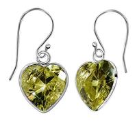 The Goldmine - Genuine 925 Sterling Silver dangly Heart Hook Earrings with Apple Green CZ