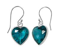 The Goldmine - Genuine 925 Sterling Silver dangly Heart Hook Earrings with Aqua CZ March Birthstone