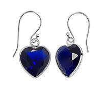 The Goldmine - Genuine 925 Sterling Silver dangly Heart Hook Earrings with Dark Blue Sapphire CZ - September Birthstone