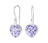 The Goldmine - Genuine 925 Sterling Silver dangly Heart Hook Earrings with Light Purple Lavender Amethyst CZ June Birthstone