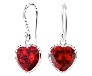 The Goldmine - Genuine 925 Sterling Silver dangly Heart Hook Earrings with Red Garnet CZ January Birthstone