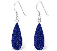 The Goldmine - Genuine 925 Sterling Silver Sapphire Blue September Birthstone Sparkly Drop Shaped Hook Earrings incl. free Presentation Box and FREE UK delivery