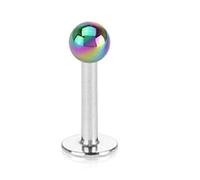 The Goldmine -Metallic Coated Acrylic 3mm Ball 316L Surgical Stainless Steel Labret Piercing 16GA (1.2mm) 1/4" (6mm) bar - Rainbow Colour