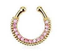 The Goldmine - Non-Pierced Clip-on Septum Hanger - Gold IP with Pink Cubic Zirconias