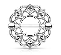 The Goldmine - Single Nipple Piercing - 14GA(1.6mm) 12/16mm bar- 316L Surgical Stainless Steel Bar Nipple Shield - Tribal Design