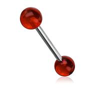 The Goldmine - Single Straight 14GA (1.6mm) 16mm Length Barbell with Red 6mm Acrylic Balls * 316L Surgical Stainless Steel Bar