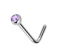 The Goldmine - Stainless Steel Nose Stud with Small 2mm Crystal - 20GA(0.8mm) L-shape pin (90 degree)