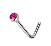 The Goldmine - Stainless Steel Nose Stud with Small 2mm Crystal - 20GA(0.8mm) L-shape pin (90 degree)