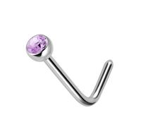 The Goldmine - Stainless Steel Nose Stud with Small 2mm Crystal - 20GA(0.8mm) L-shape pin (90 degree)