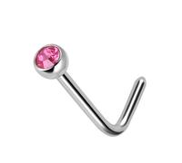 The Goldmine - Stainless Steel Nose Stud with Small 2mm Crystal - 20GA(0.8mm) L-shape pin (90 degree)